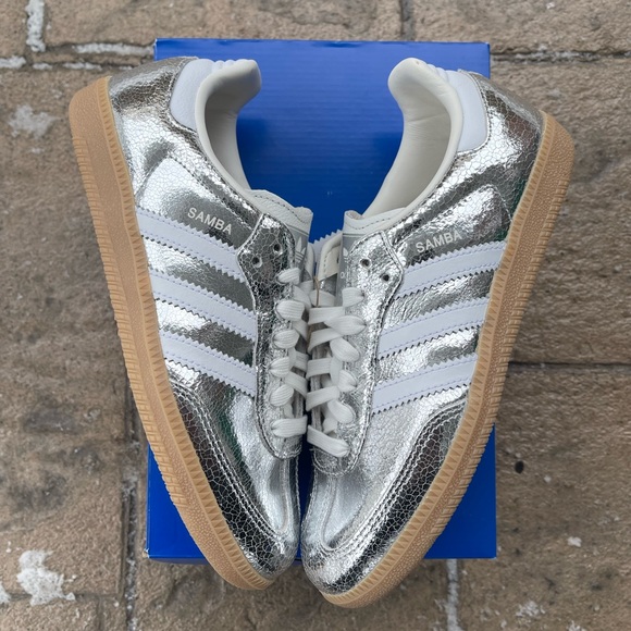 adidas Shoes - Adidas Samba ‘Silver Metallic Cracked Leather’